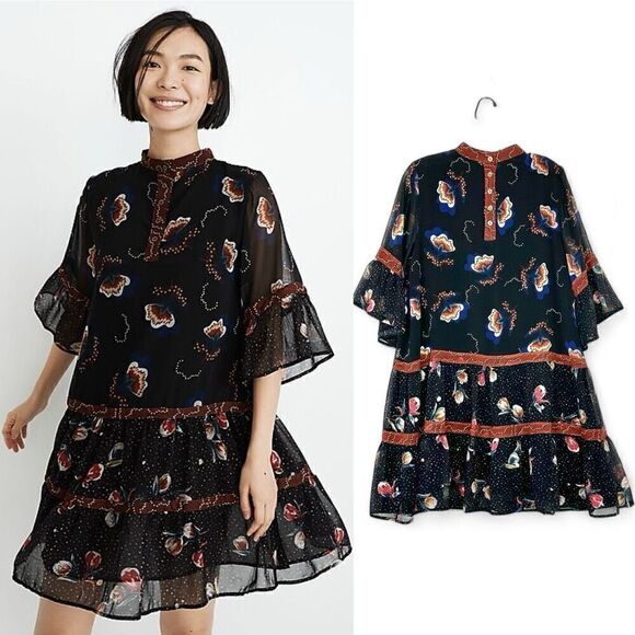 Warm Glastonbury Floral Tiered Mini Dress Size M (6-8) Boho Cittage Fairy - Picture 1 of 16